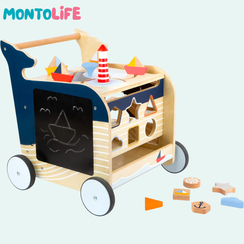 Wooden Whale Activity Walker – Baby Push Toy with 5 Playful Learning Sides