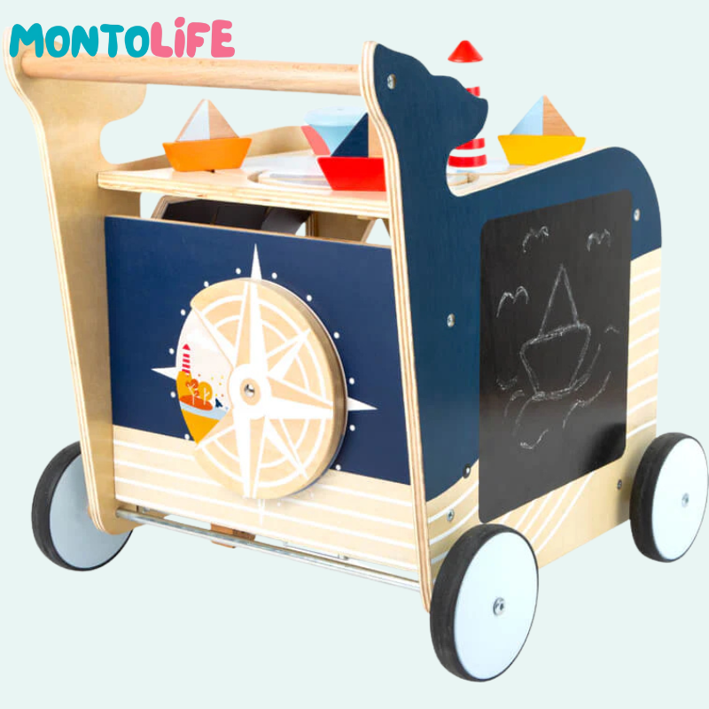 Wooden Whale Activity Walker – Baby Push Toy with 5 Playful Learning Sides