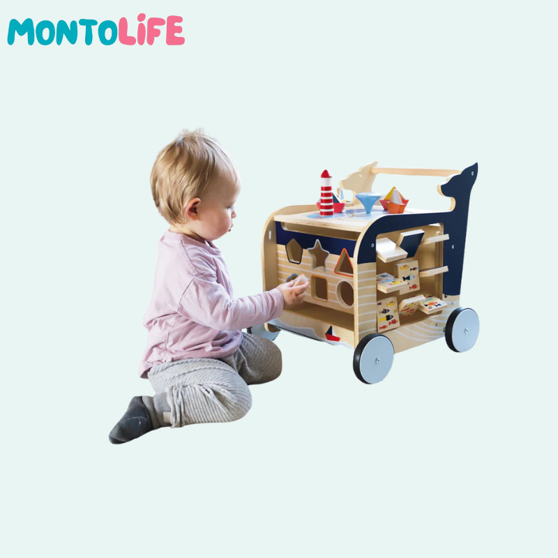 Wooden Whale Activity Walker – Baby Push Toy with 5 Playful Learning Sides