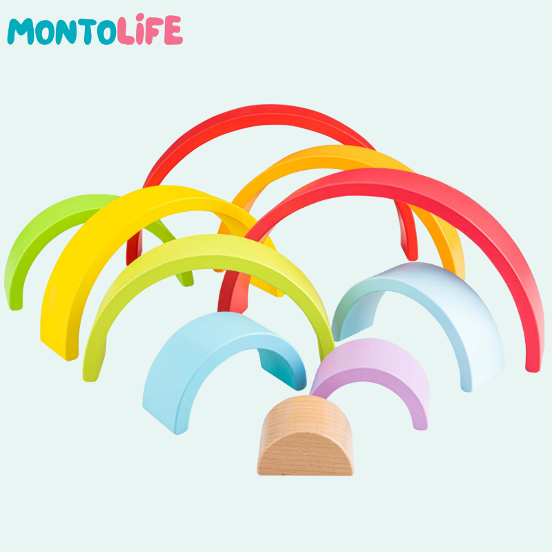 Wooden Rainbow Stacking Toy – 10 Arc Set
