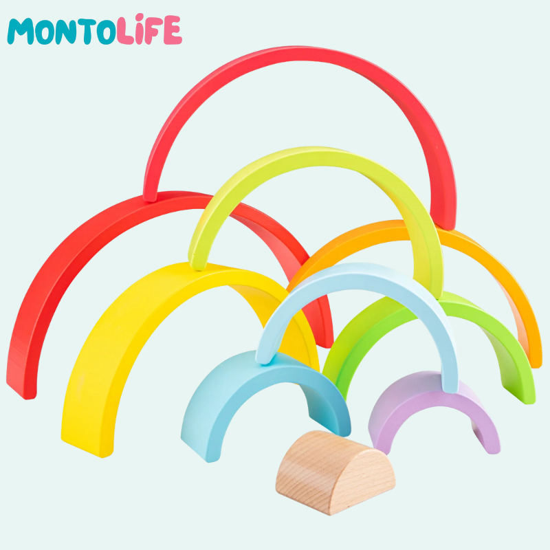 Wooden Rainbow Stacking Toy – 10 Arc Set