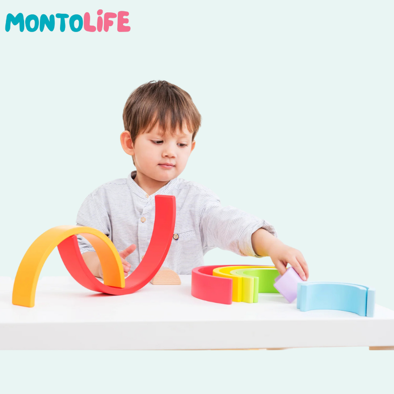 Wooden Rainbow Stacking Toy – 10 Arc Set