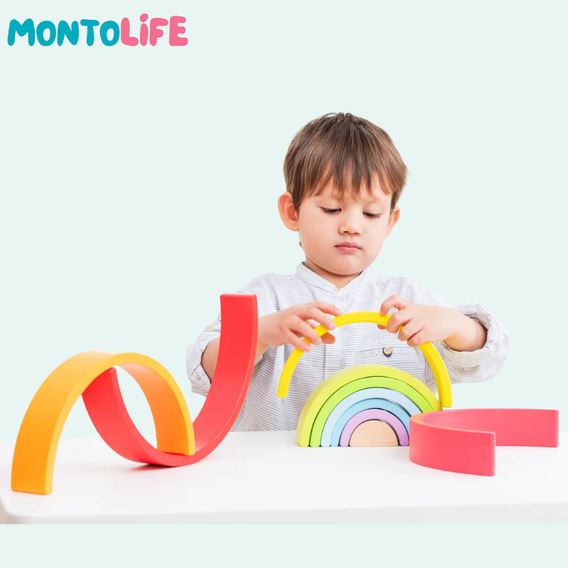 Wooden Rainbow Stacking Toy – 10 Arc Set