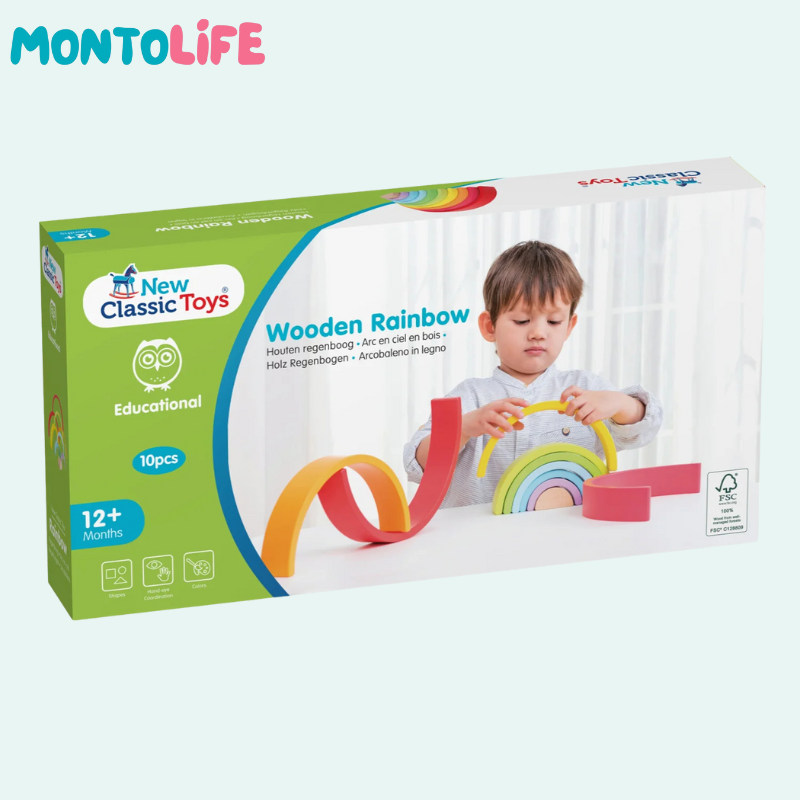 Wooden Rainbow Stacking Toy – 10 Arc Set