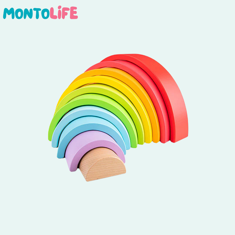 Wooden Rainbow Stacking Toy – 10 Arc Set