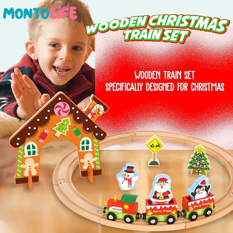 Holiday Express Train Set – Festive Wooden Railway
