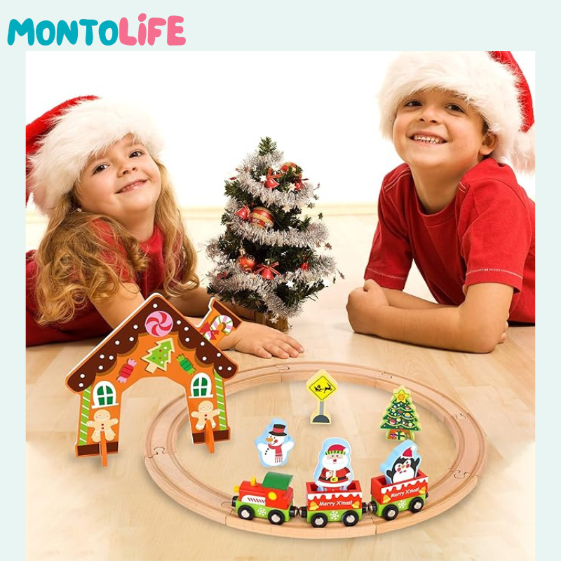 Holiday Express Train Set – Festive Wooden Railway