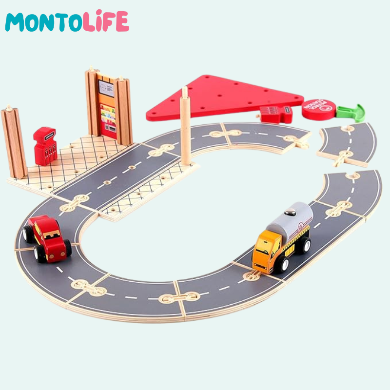 Wooden Gas Station Playset – Interactive Pretend Play & Learning Toy
