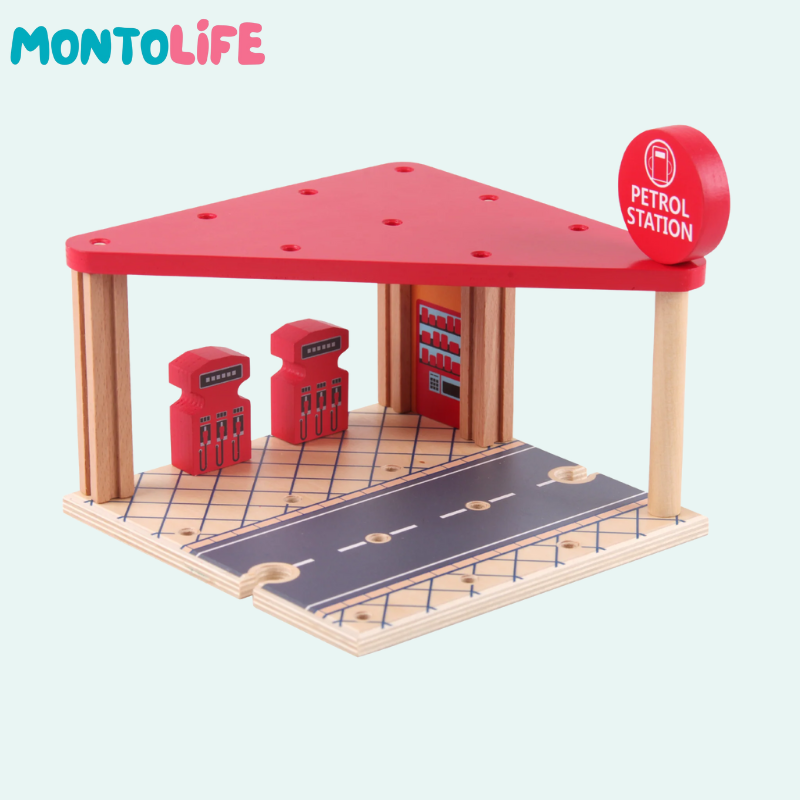 Wooden Gas Station Playset – Interactive Pretend Play & Learning Toy