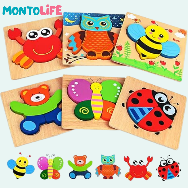 Joyful Brain Teaser Set – 6-Pack Wooden Educational Puzzle Toys