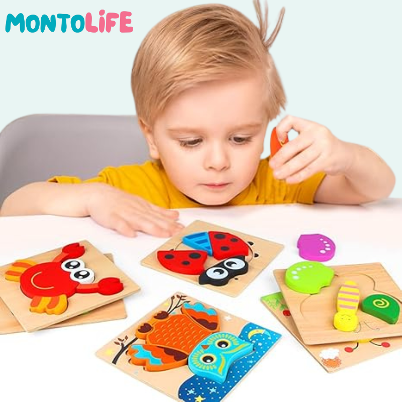 Joyful Brain Teaser Set – 6-Pack Wooden Educational Puzzle Toys