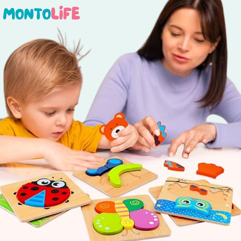 Joyful Brain Teaser Set – 6-Pack Wooden Educational Puzzle Toys