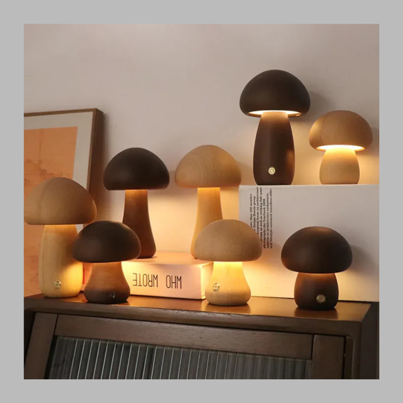 Enchanted Wooden Mushroom Lamp – Whimsical Nature-Inspired Ambient Lighting