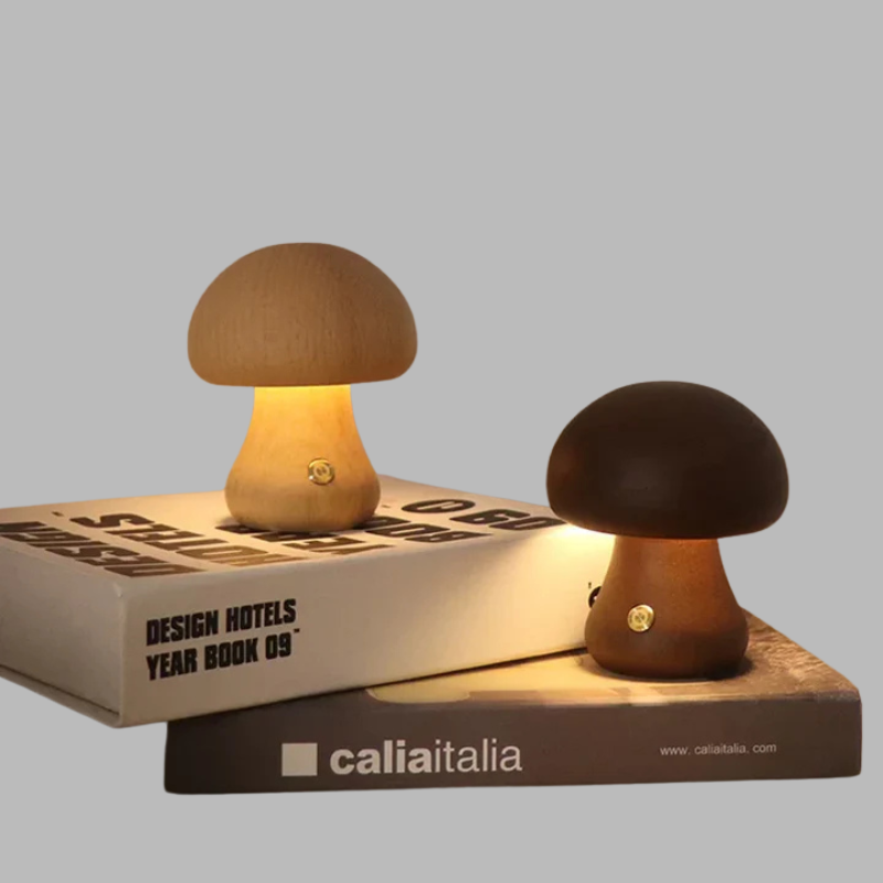 Enchanted Wooden Mushroom Lamp – Whimsical Nature-Inspired Ambient Lighting