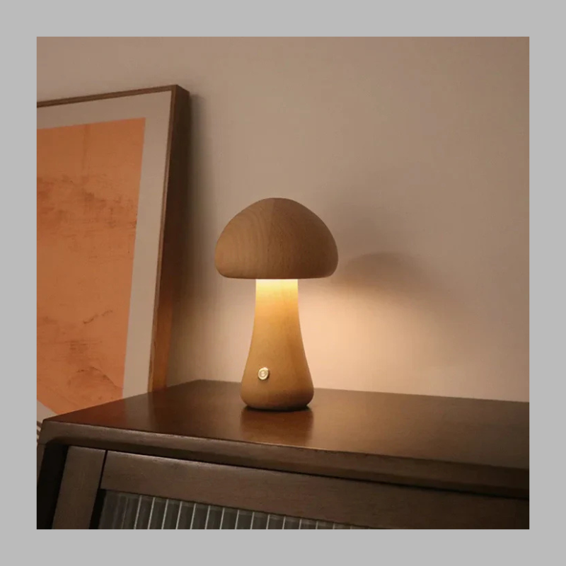Enchanted Wooden Mushroom Lamp – Whimsical Nature-Inspired Ambient Lighting