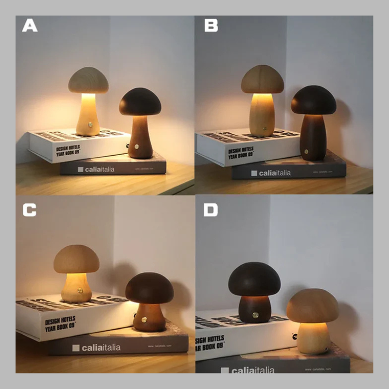 Enchanted Wooden Mushroom Lamp – Whimsical Nature-Inspired Ambient Lighting