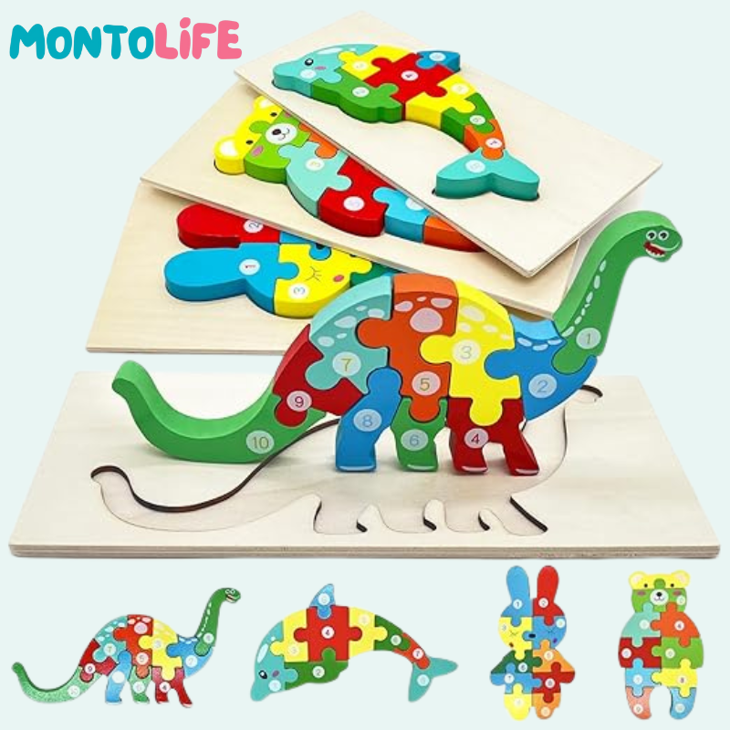 Natural Wood Puzzle Set – 4-Pack Educational Brain Development Toys