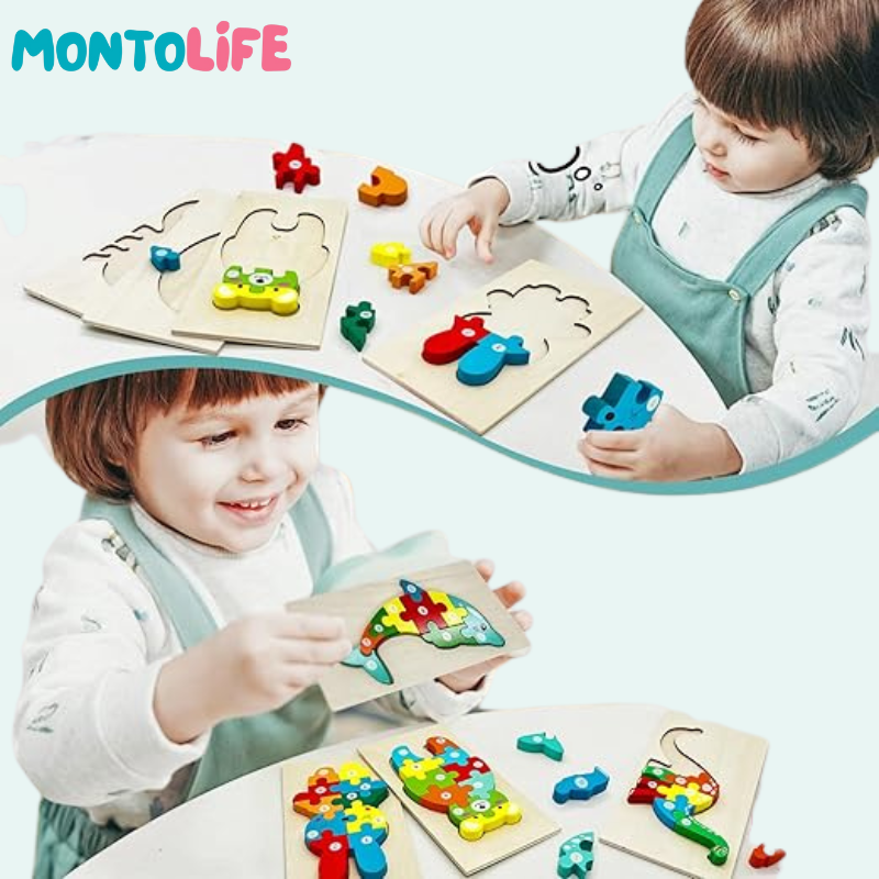 Natural Wood Puzzle Set – 4-Pack Educational Brain Development Toys