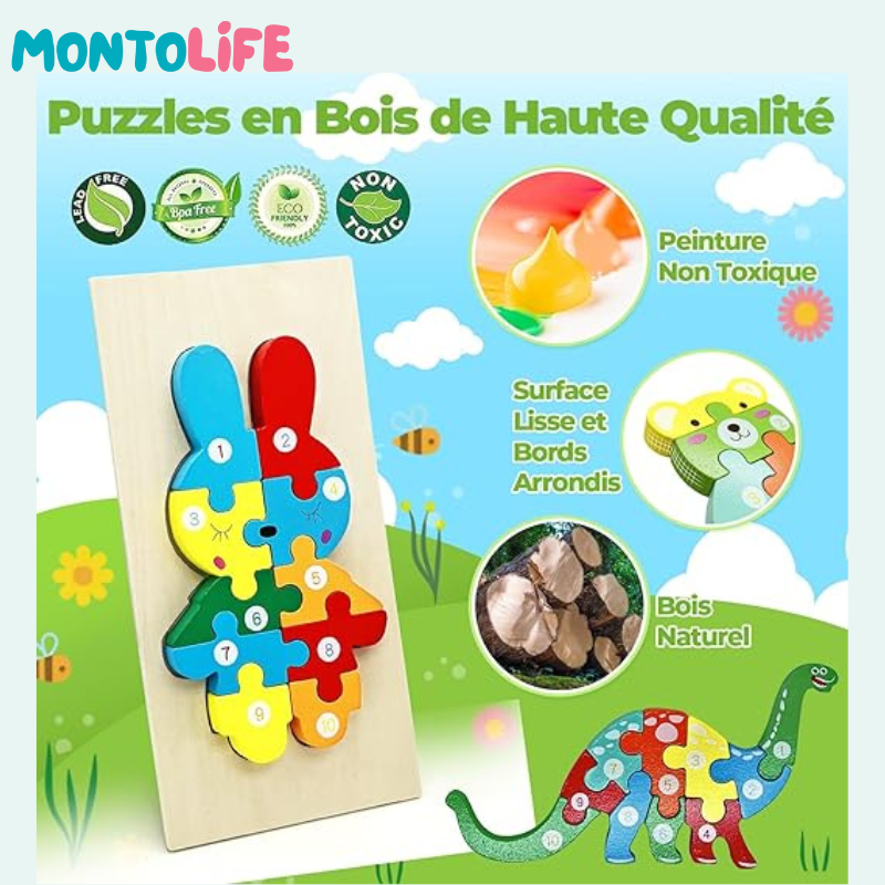 Natural Wood Puzzle Set – 4-Pack Educational Brain Development Toys