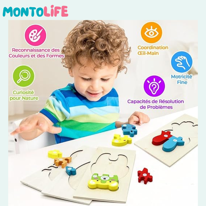 Natural Wood Puzzle Set – 4-Pack Educational Brain Development Toys
