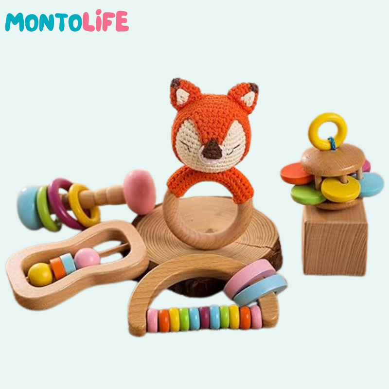 Baby Rattle Set – Wooden Sensory Teething & Early Development Toys