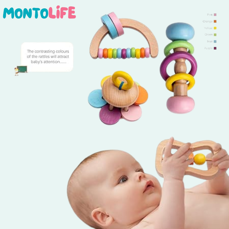Baby Rattle Set – Wooden Sensory Teething & Early Development Toys
