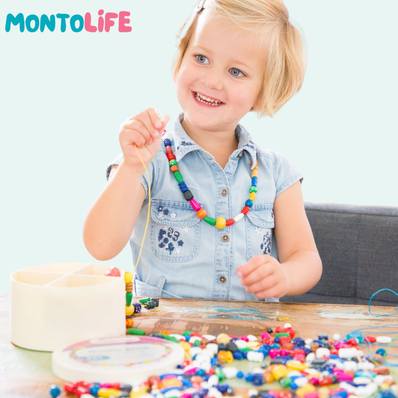 Wooden Bead Lacing Set – 640-Piece Educational Fine Motor Skill Toy