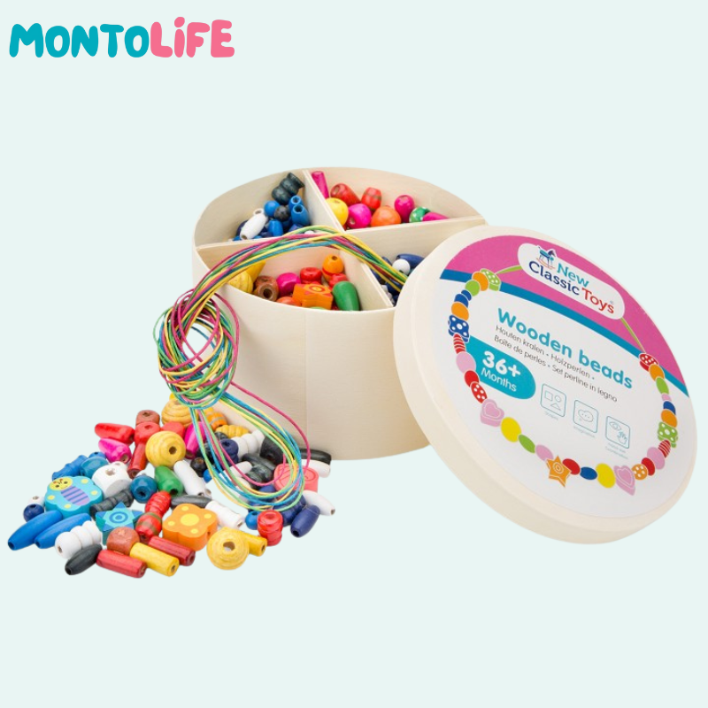 Wooden Bead Lacing Set – 640-Piece Educational Fine Motor Skill Toy