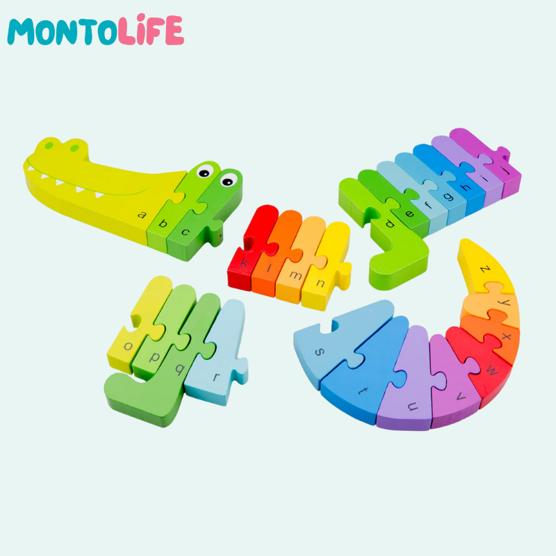 Wooden Alphabet Crocodile Puzzle – Educational ABC Learning Toy