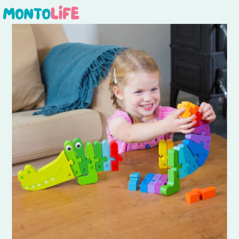 Wooden Alphabet Crocodile Puzzle – Educational ABC Learning Toy