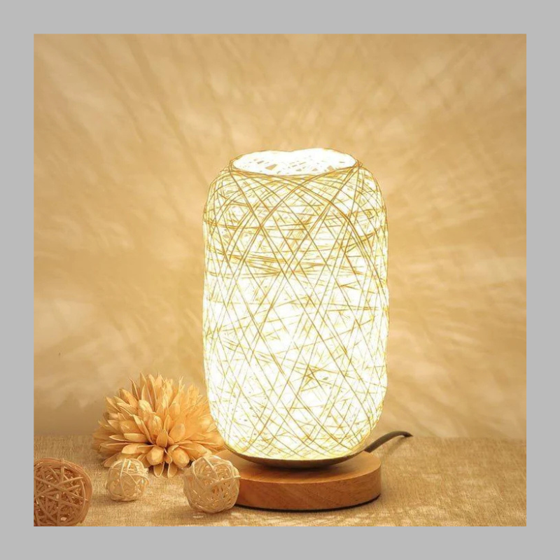 Modern Handwoven Rattan Night Lamp – Natural Boho Bedroom Lighting