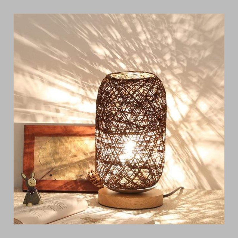Modern Handwoven Rattan Night Lamp – Natural Boho Bedroom Lighting