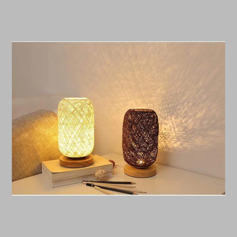 Modern Handwoven Rattan Night Lamp – Natural Boho Bedroom Lighting