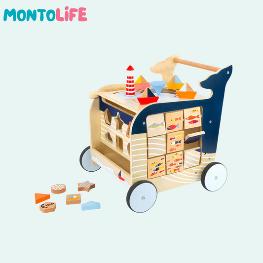 Wooden Whale Activity Walker – Baby Push Toy with 5 Playful Learning Sides