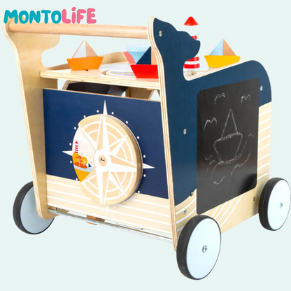 Wooden Whale Activity Walker – Baby Push Toy with 5 Playful Learning Sides
