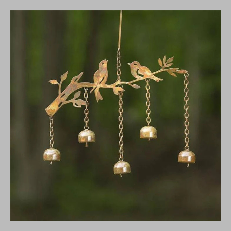 Rustic Iron Wind Chime – Charming Songbird Outdoor Garden Decor