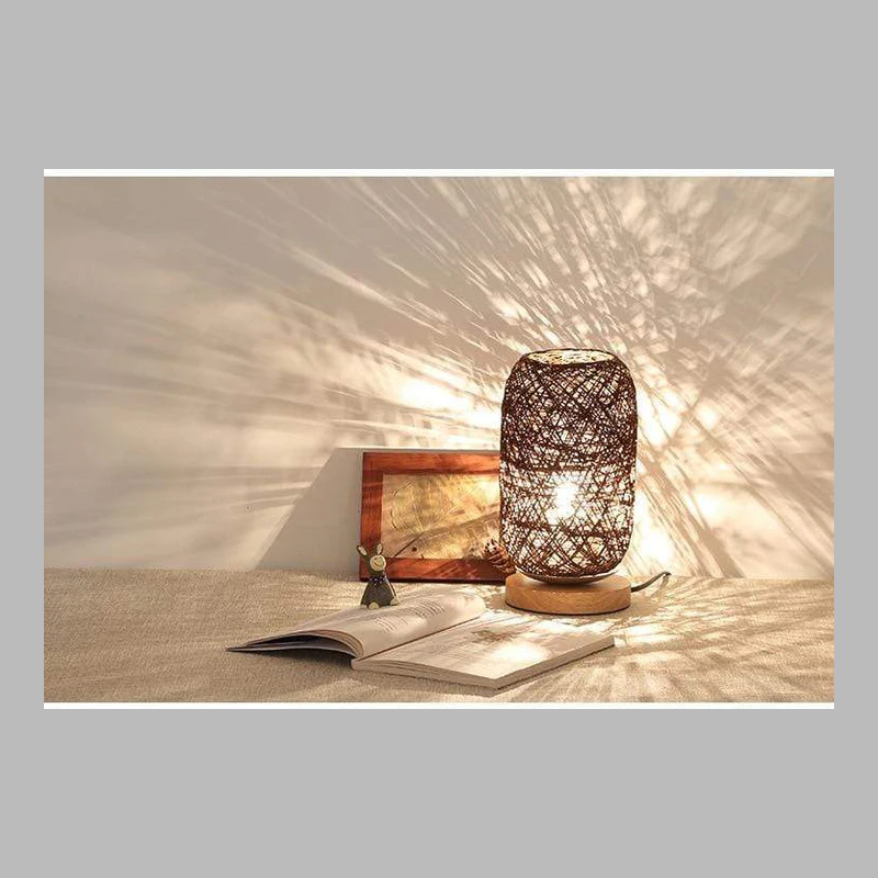 Modern Handwoven Rattan Night Lamp – Natural Boho Bedroom Lighting