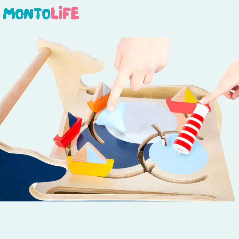 Wooden Whale Activity Walker – Baby Push Toy with 5 Playful Learning Sides
