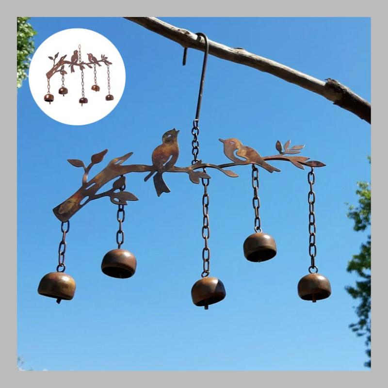 Rustic Iron Wind Chime – Charming Songbird Outdoor Garden Decor