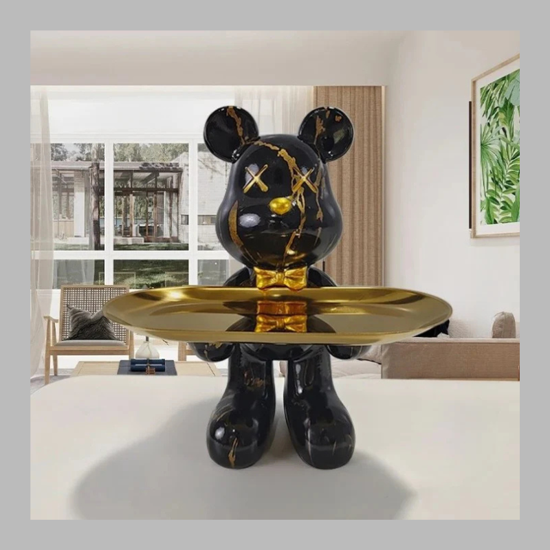 Artistic Vibrant Bear Figurine with Serving Tray – Modern Decorative Sculpture