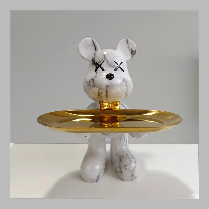 Artistic Vibrant Bear Figurine with Serving Tray – Modern Decorative Sculpture