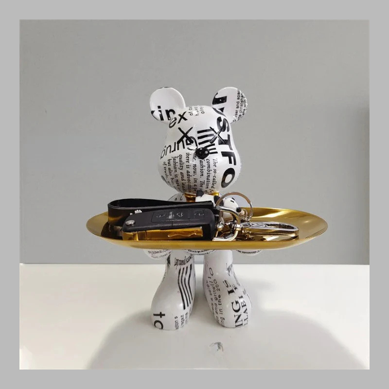 Artistic Vibrant Bear Figurine with Serving Tray – Modern Decorative Sculpture