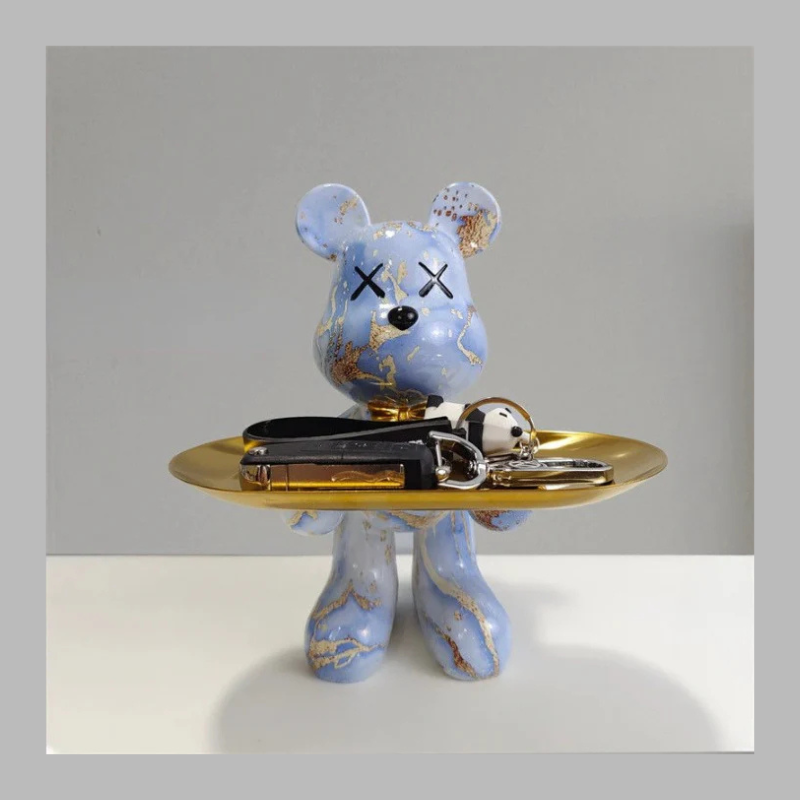 Artistic Vibrant Bear Figurine with Serving Tray – Modern Decorative Sculpture