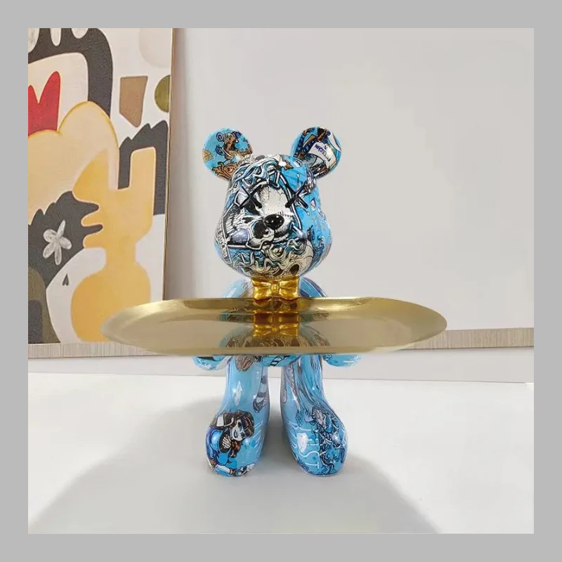 Artistic Vibrant Bear Figurine with Serving Tray – Modern Decorative Sculpture