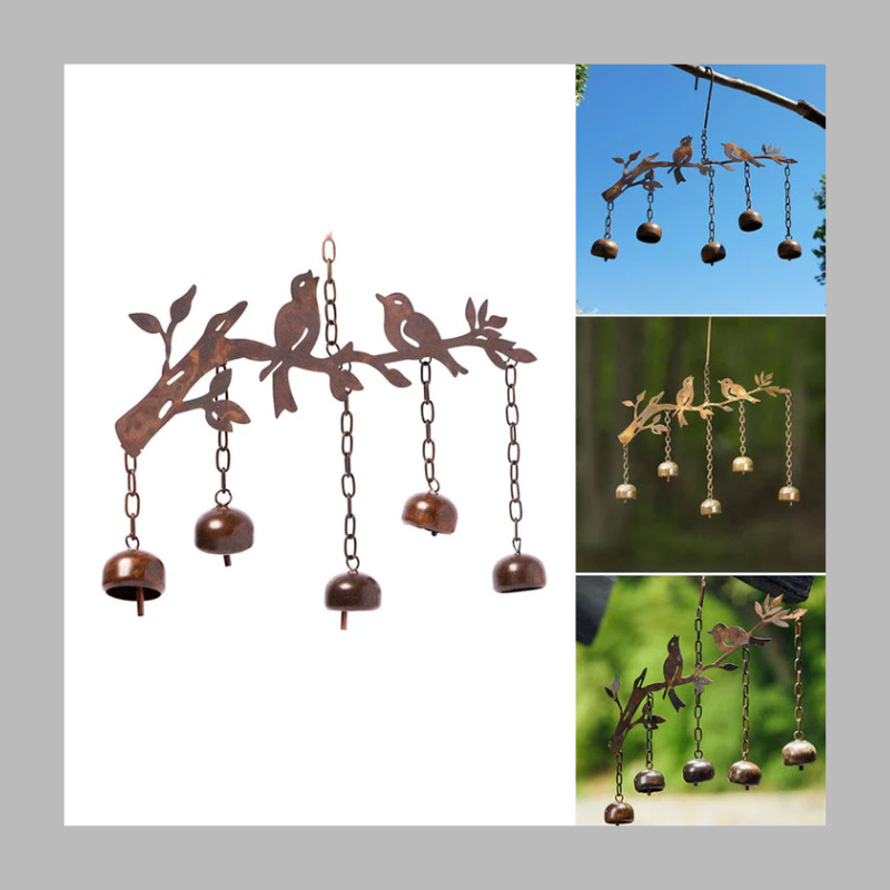 Rustic Iron Wind Chime – Charming Songbird Outdoor Garden Decor