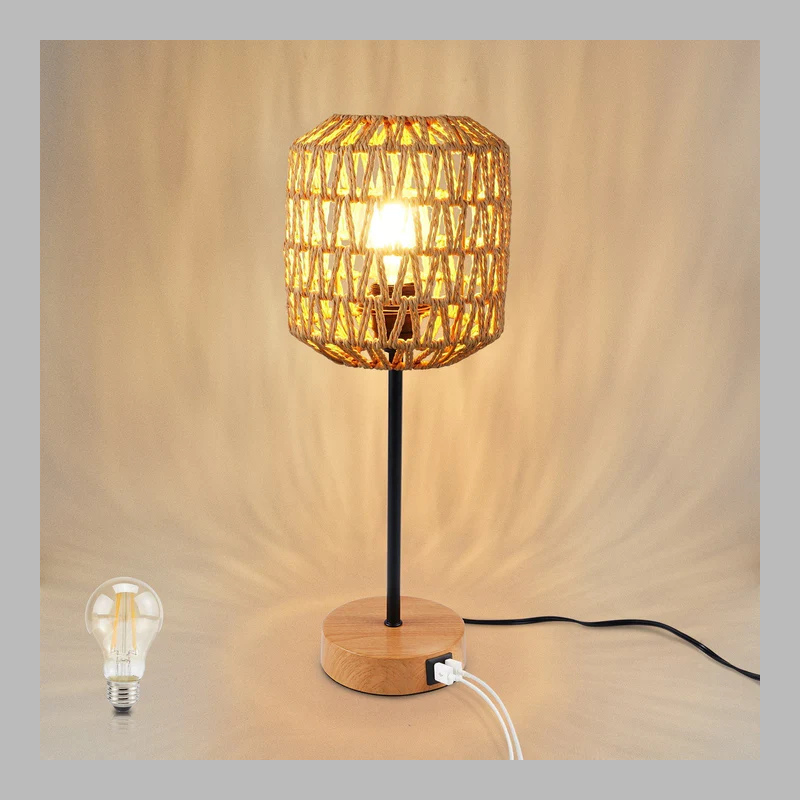 3-Way Dimmable Rattan Table Lamp – Touch Control Boho Chic Desk Light