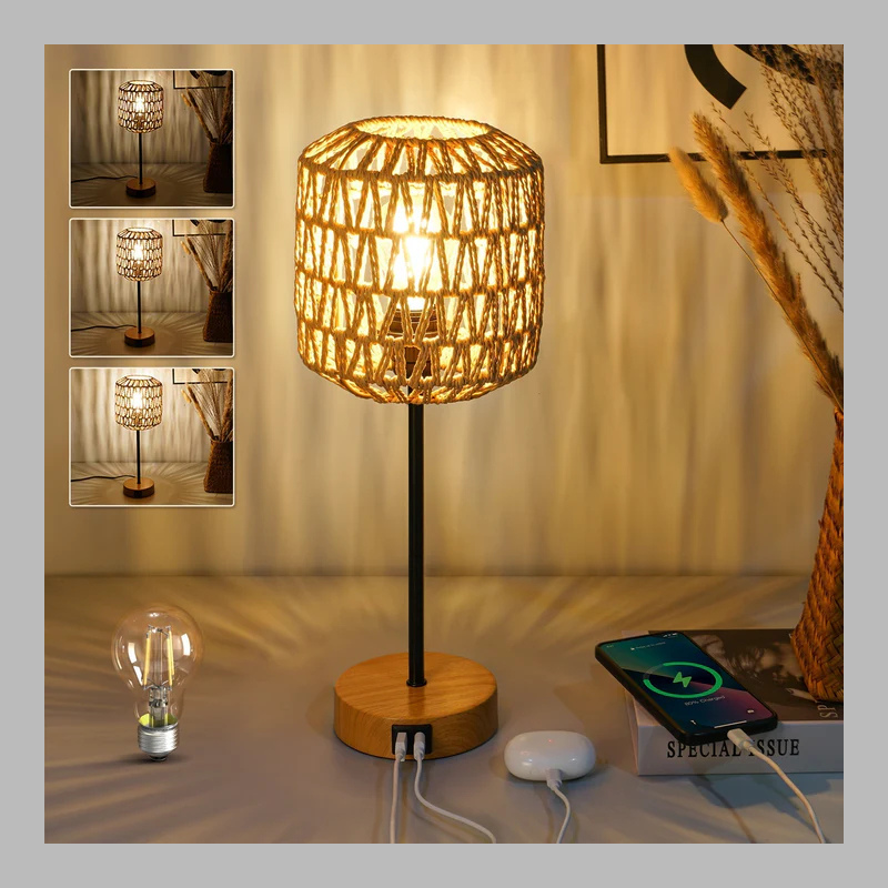3-Way Dimmable Rattan Table Lamp – Touch Control Boho Chic Desk Light