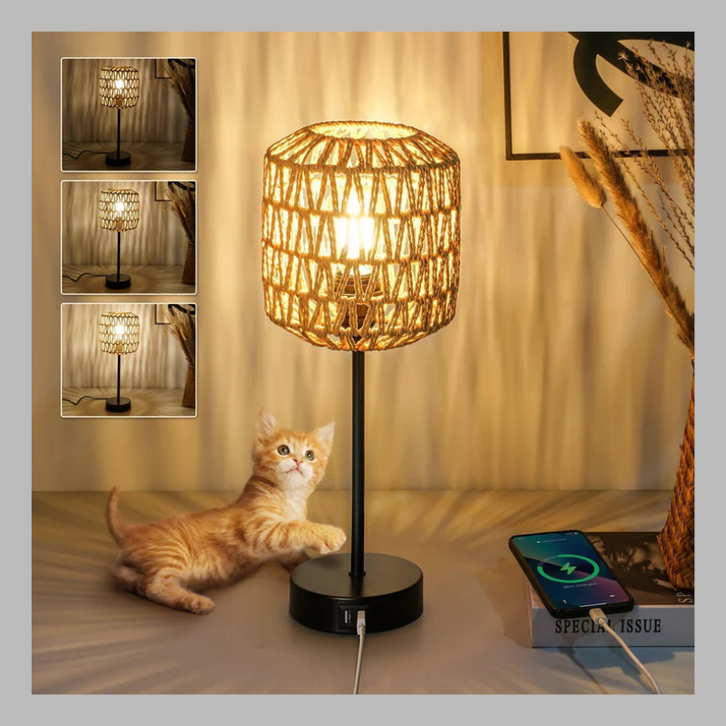 3-Way Dimmable Rattan Table Lamp – Touch Control Boho Chic Desk Light