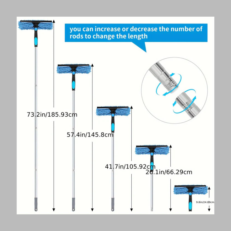 2-in-1 Window Cleaning Tool – Adjustable Handle with Squeegee & Microfiber Scrubber