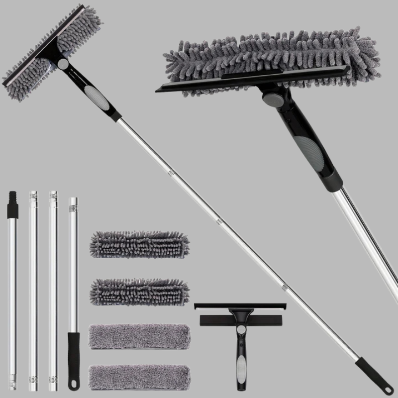 2-in-1 Window Cleaning Tool – Adjustable Handle with Squeegee & Microfiber Scrubber